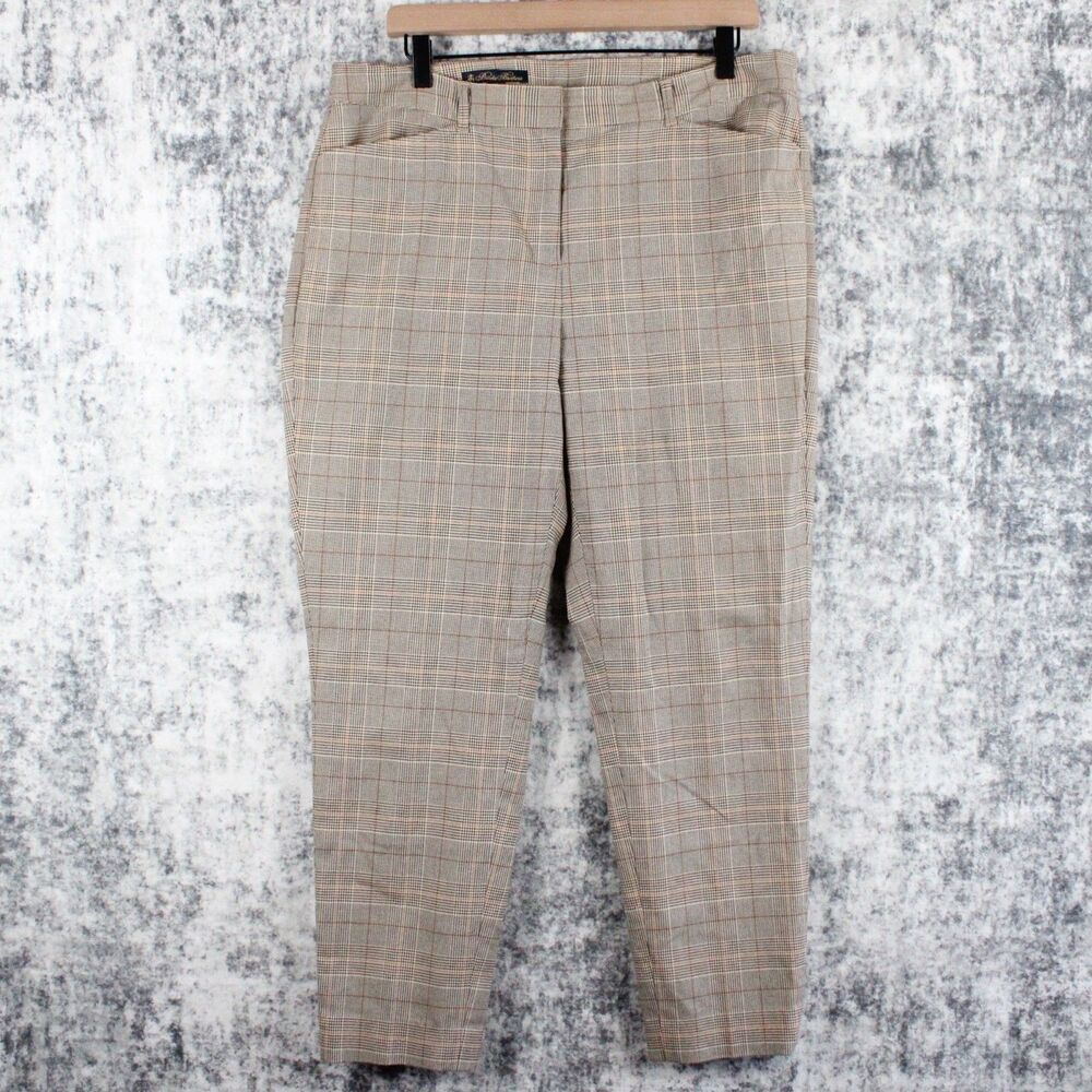 Brooks Brothers Women's Dress Pants Size 14 P Brown Beige Glen Plaid Trousers
